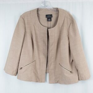 NYCC Cotton Blend Open Front Lightweight Jacket Women XL Beige Minimalist Office